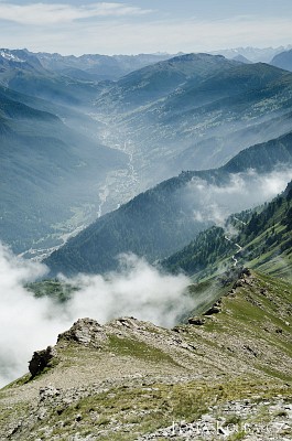 Clouds in a valley down from Strada dell'Asietta, Italian Alps